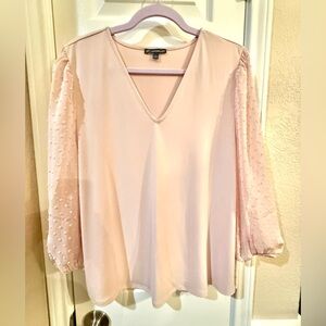 Adrianna Papell Blush V-Neck Blouse with Sheer Sleeves